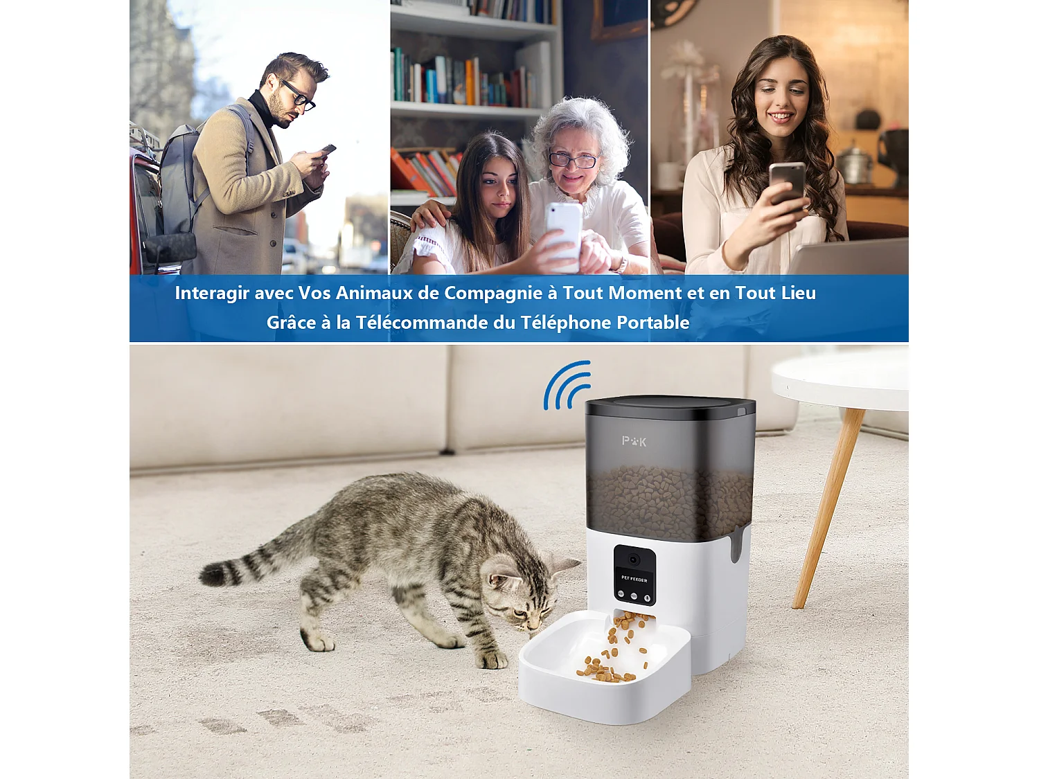 Balimo 4L Automatische Katten/Honden Dispenser met 2.4G WiFi Webcam, met APP Controle, 1080p HD Camera, Spraakopname
