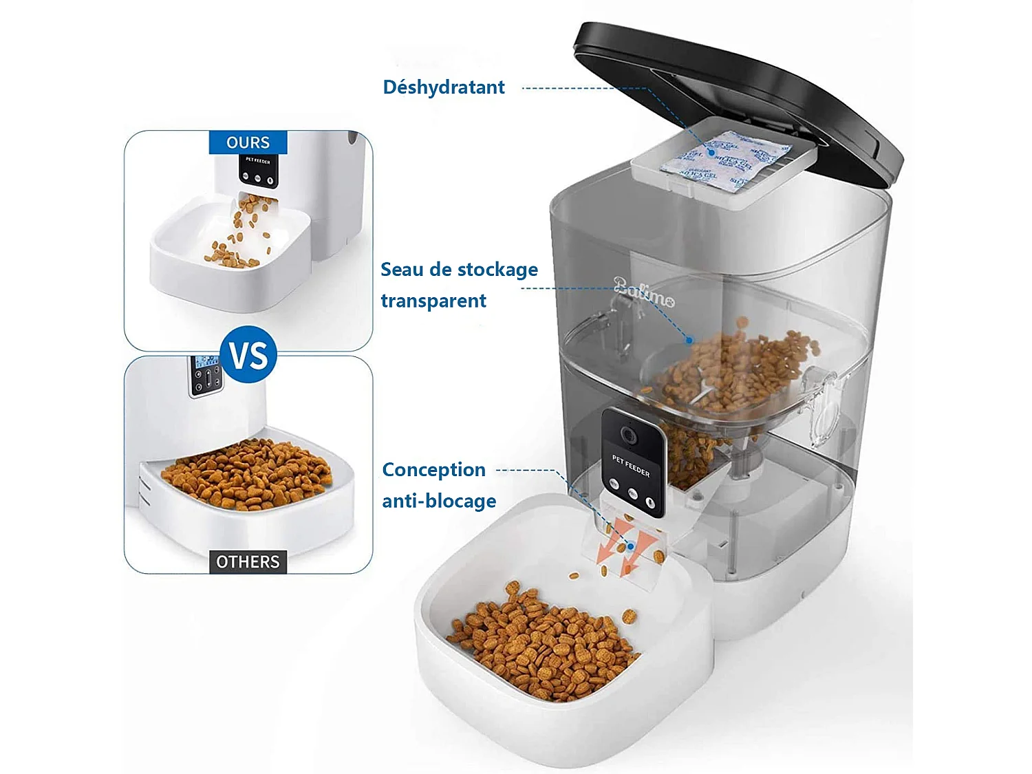 Balimo 4L Automatische Katten/Honden Dispenser met 2.4G WiFi Webcam, met APP Controle, 1080p HD Camera, Spraakopname