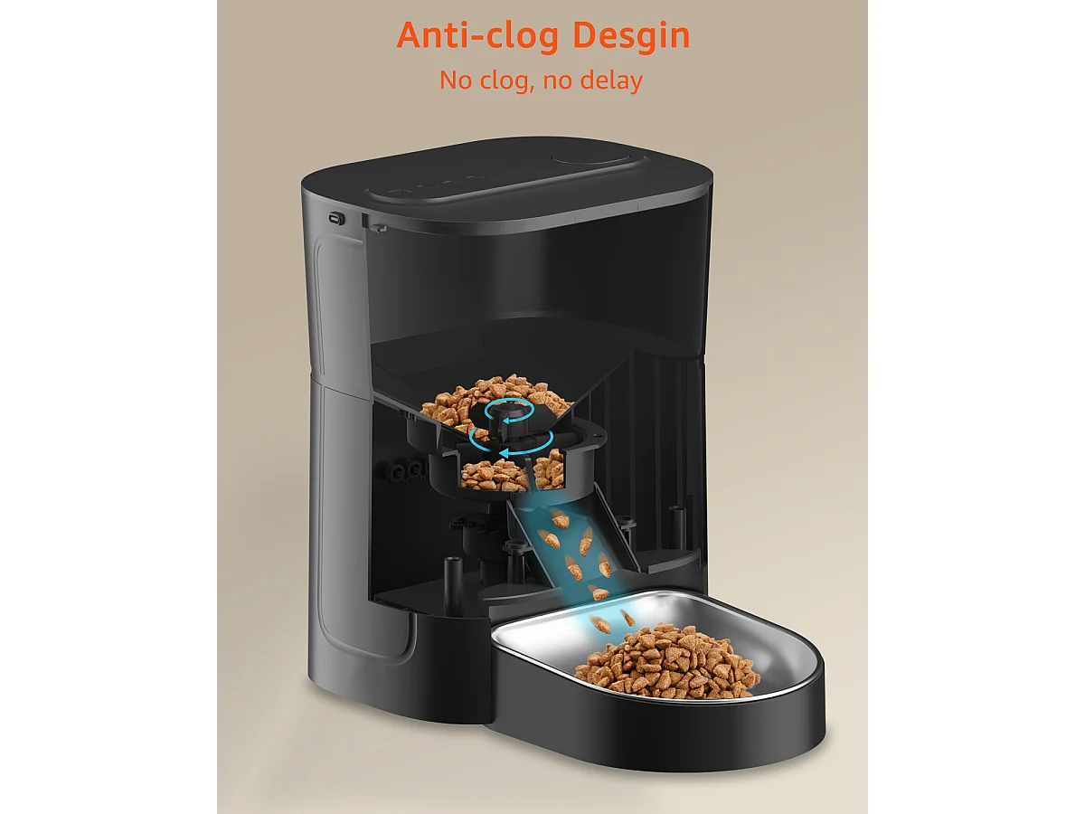 3L Distributeur de Croquettes pour Chat et Chien Noir Distributeur Automatique de Nourriture avec Bol en Acier Inoxydable 6 Repas par Jour