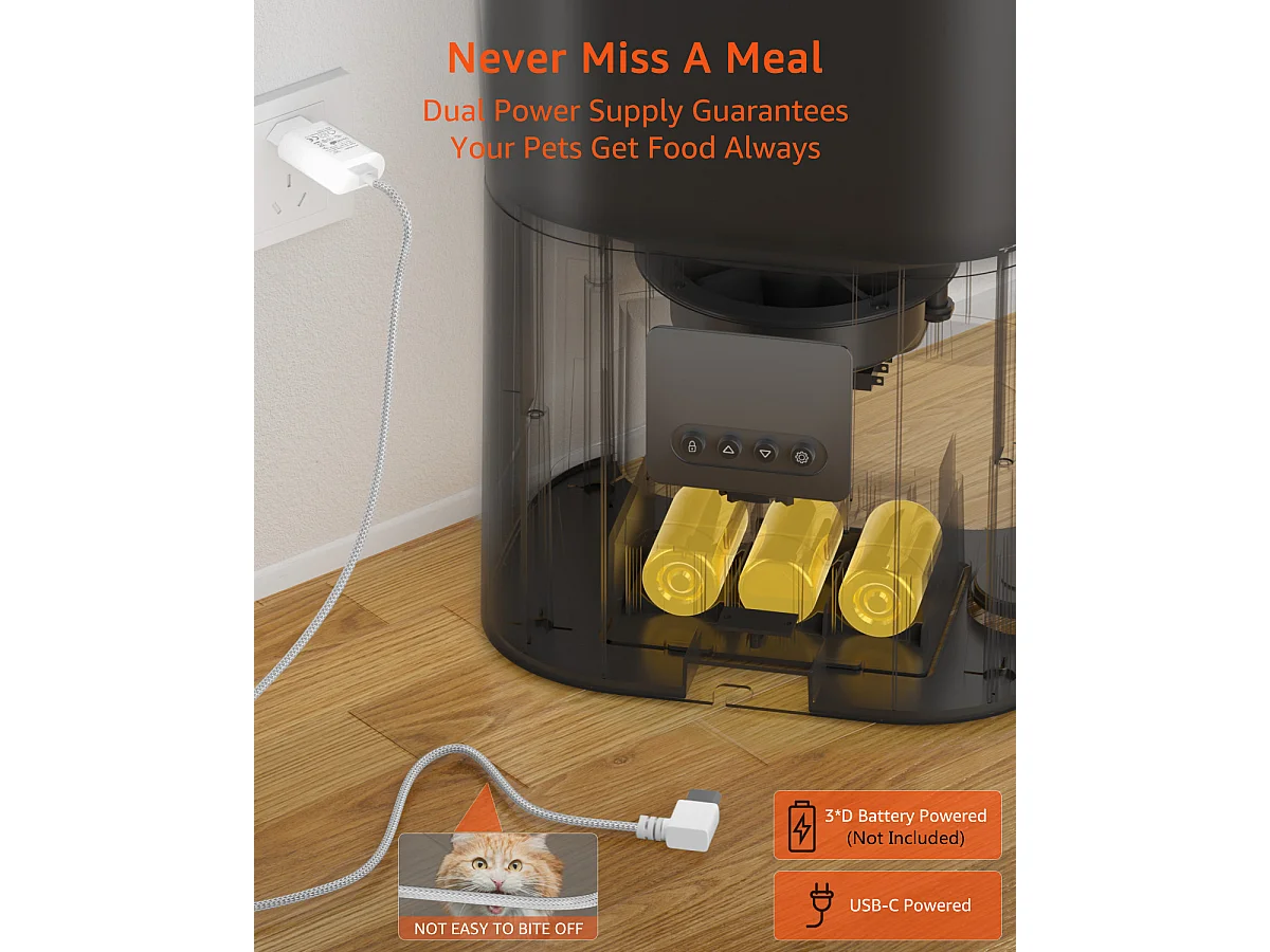 3L Distributeur de Croquettes pour Chat et Chien Noir Distributeur Automatique de Nourriture avec Bol en Acier Inoxydable 6 Repas par Jour