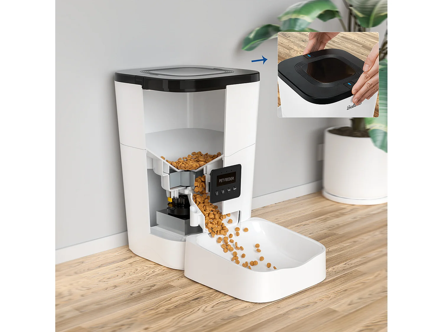 Balimo 3L WIFI Katzen-/Hundefutterspender Fernbedienung Handy LCD Automatischer Futterspender Adapter-APP-Steuerung