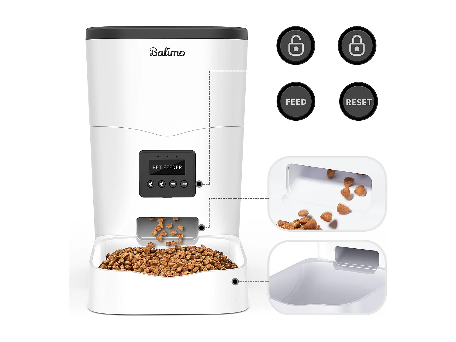 Balimo 3L WIFI Katzen-/Hundefutterspender Fernbedienung Handy LCD Automatischer Futterspender Adapter-APP-Steuerung