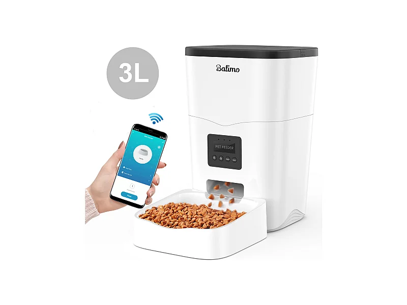 Balimo WIFI 3L Futterspender für Katzen/Hunde, Fernbedienung, Handy-LCD, Netzteil/Akku, Aufnahmefunktion
