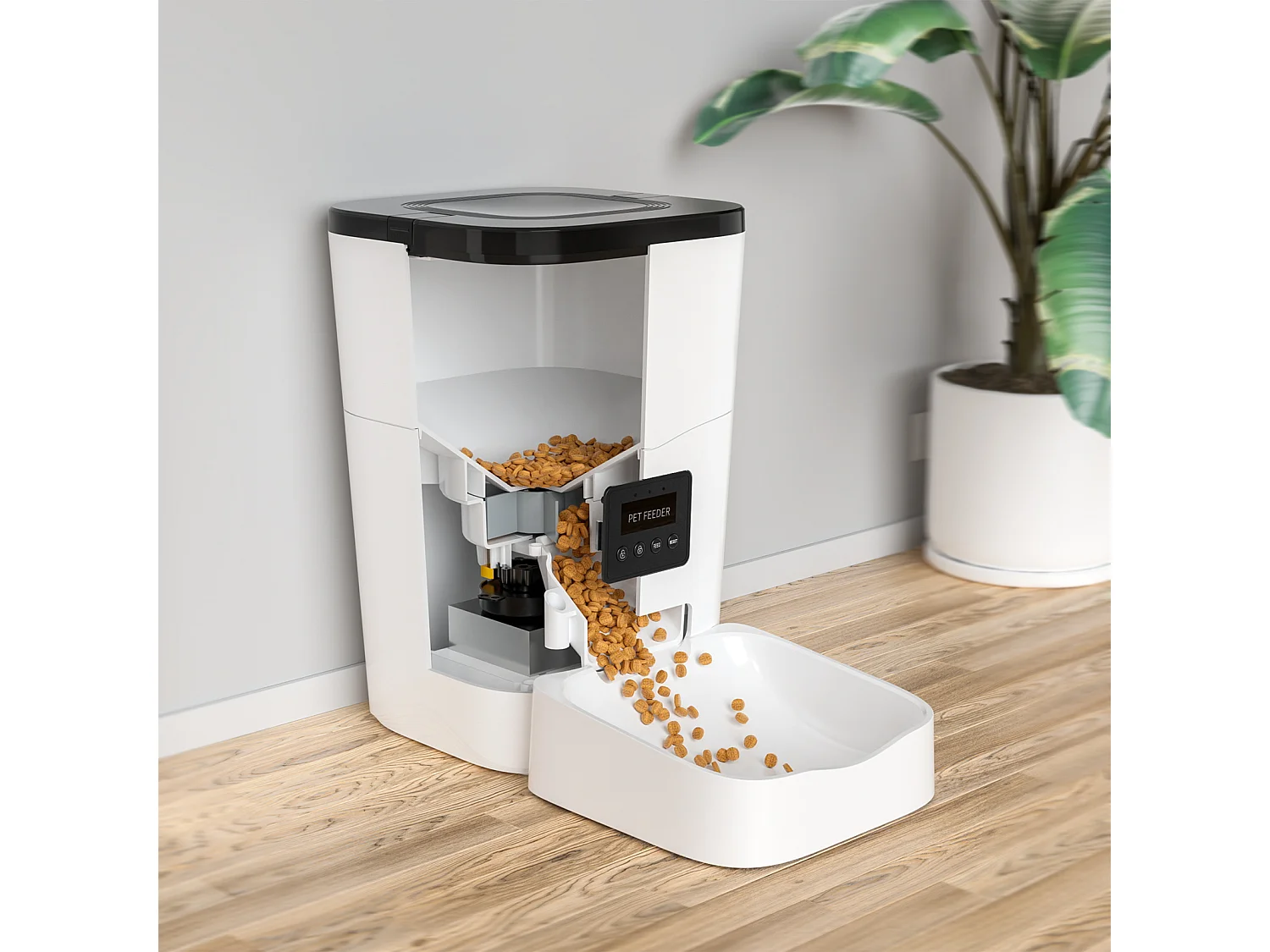 Balimo WIFI 3L Droogvoer Dispenser voor Katten/Honden Afstandsbediening Mobiele Telefoon LCD, Voedingsadapter/Batterij Adapter, Opnamefunctie