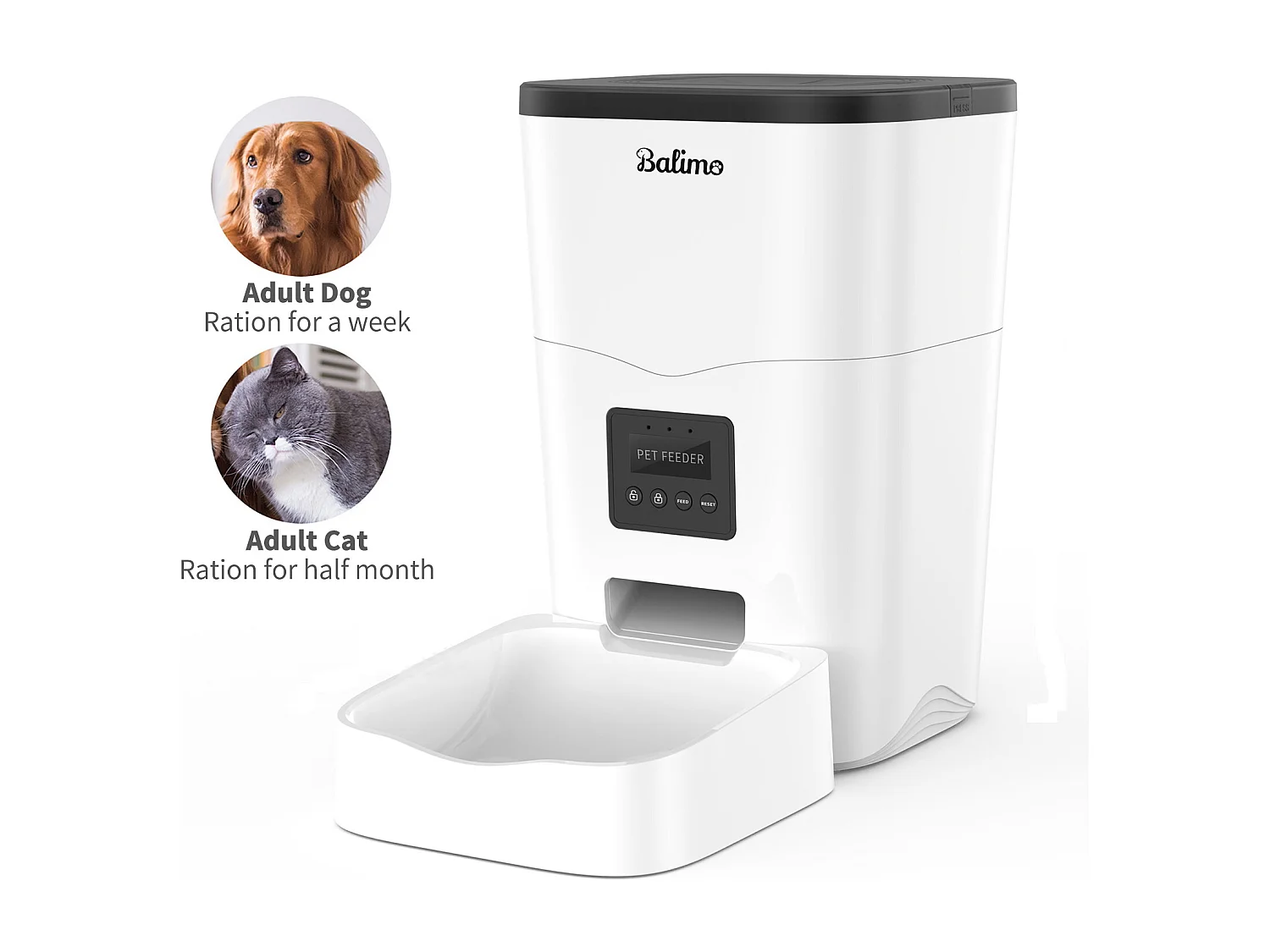 Balimo WIFI 3L Droogvoer Dispenser voor Katten/Honden Afstandsbediening Mobiele Telefoon LCD, Voedingsadapter/Batterij Adapter, Opnamefunctie