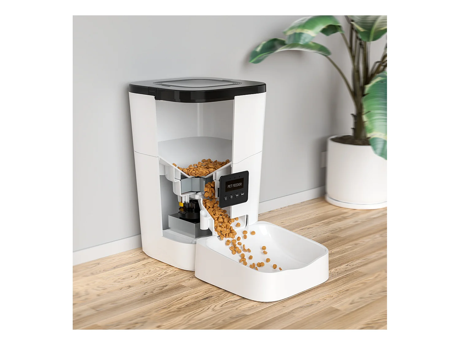 Balimo WIFI 3L Droogvoer Dispenser voor Katten/Honden Afstandsbediening Mobiele Telefoon LCD, Voedingsadapter/Batterij Adapter, Opnamefunctie