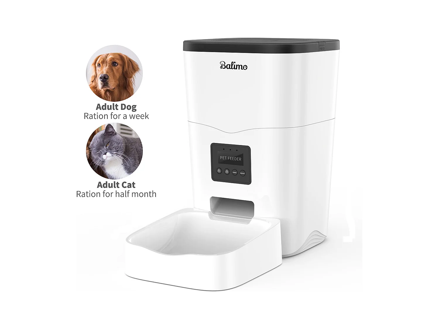 Balimo WIFI 3L Droogvoer Dispenser voor Katten/Honden Afstandsbediening Mobiele Telefoon LCD, Voedingsadapter/Batterij Adapter, Opnamefunctie