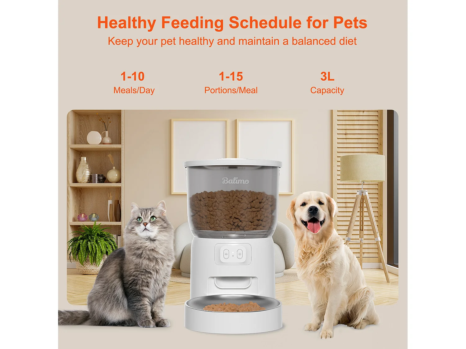 Balimo 3L Automatischer Katzenfutterspender, 2,4G WiFi, 1-10 Mahlzeiten pro Tag, weiß