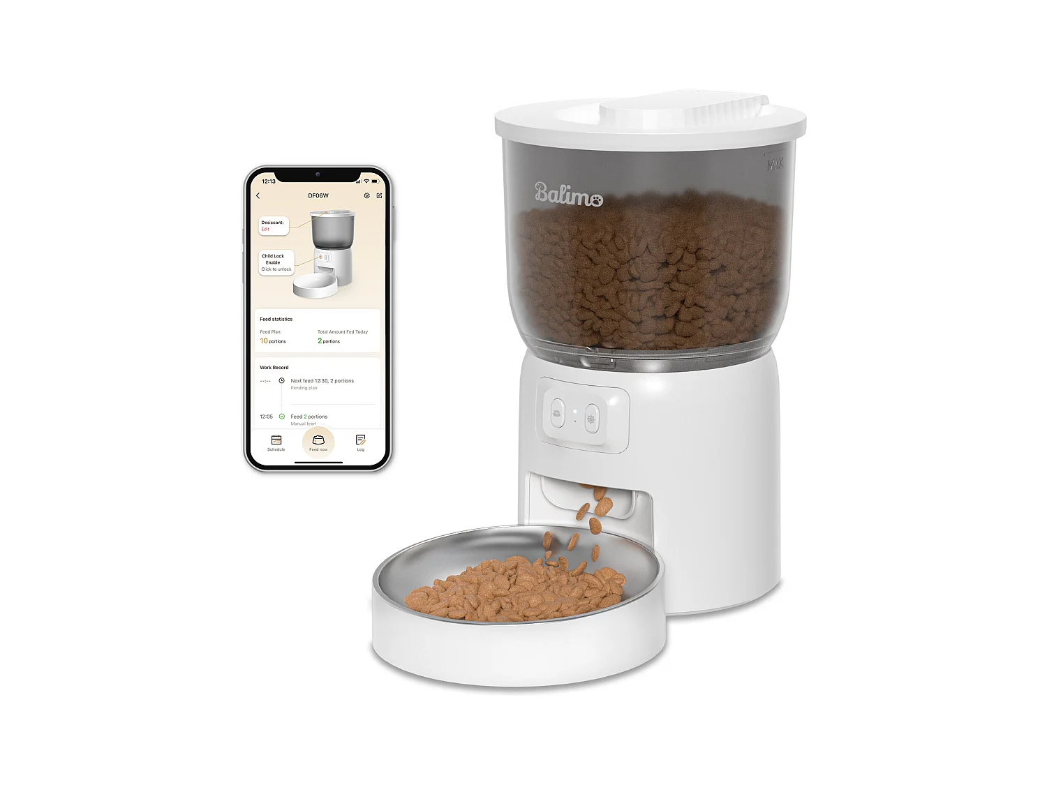 Balimo Dispensador Automático de Comida para Gatos 3L 2.4G WiFi, 1-10 Comidas al Día, Blanco