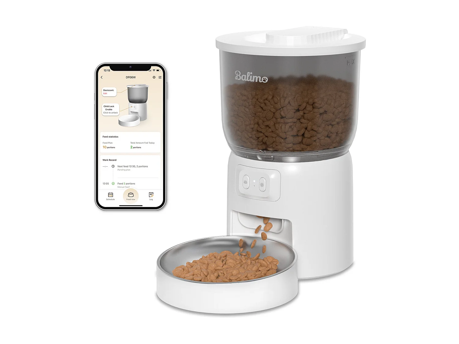 Balimo Dispensador Automático de Comida para Gatos 3L 2.4G WiFi, 1-10 Comidas al Día, Blanco