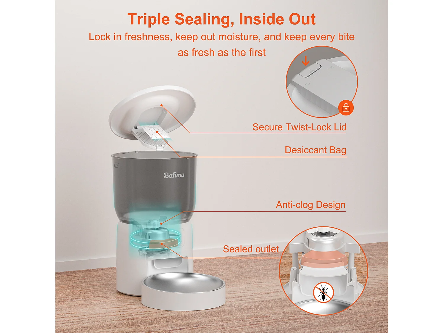 Balimo Dispensador Automático de Comida para Gatos 3L 2.4G WiFi, 1-10 Comidas al Día, Blanco