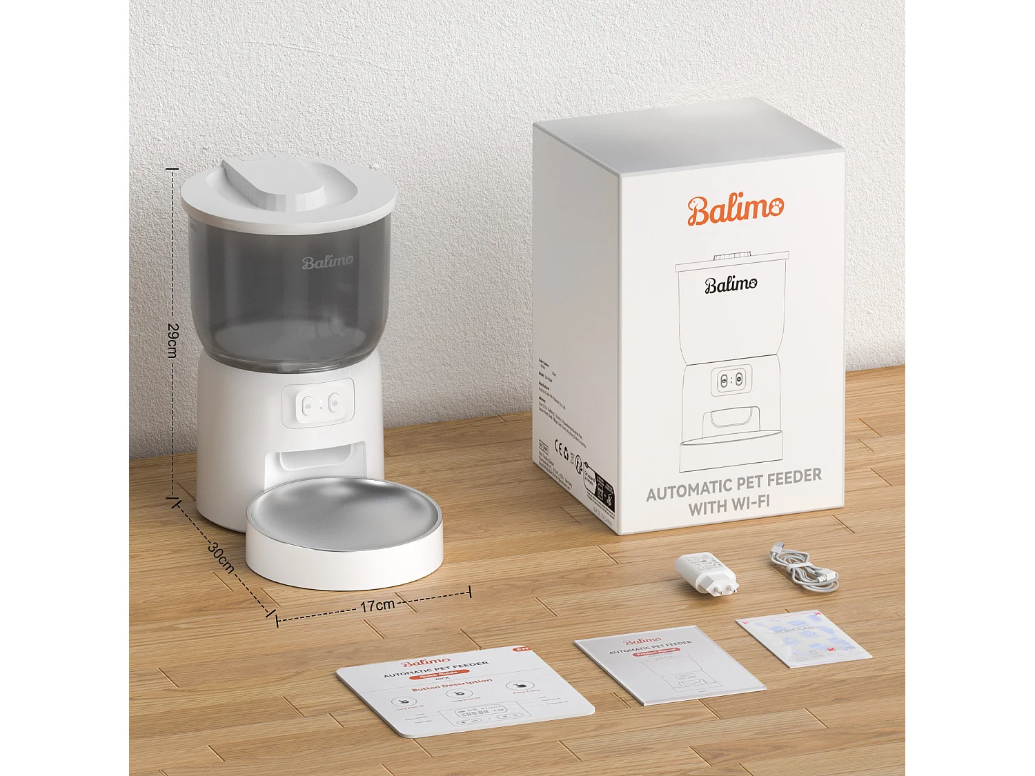 Balimo Dispensador Automático de Comida para Gatos 3L 2.4G WiFi, 1-10 Comidas al Día, Blanco