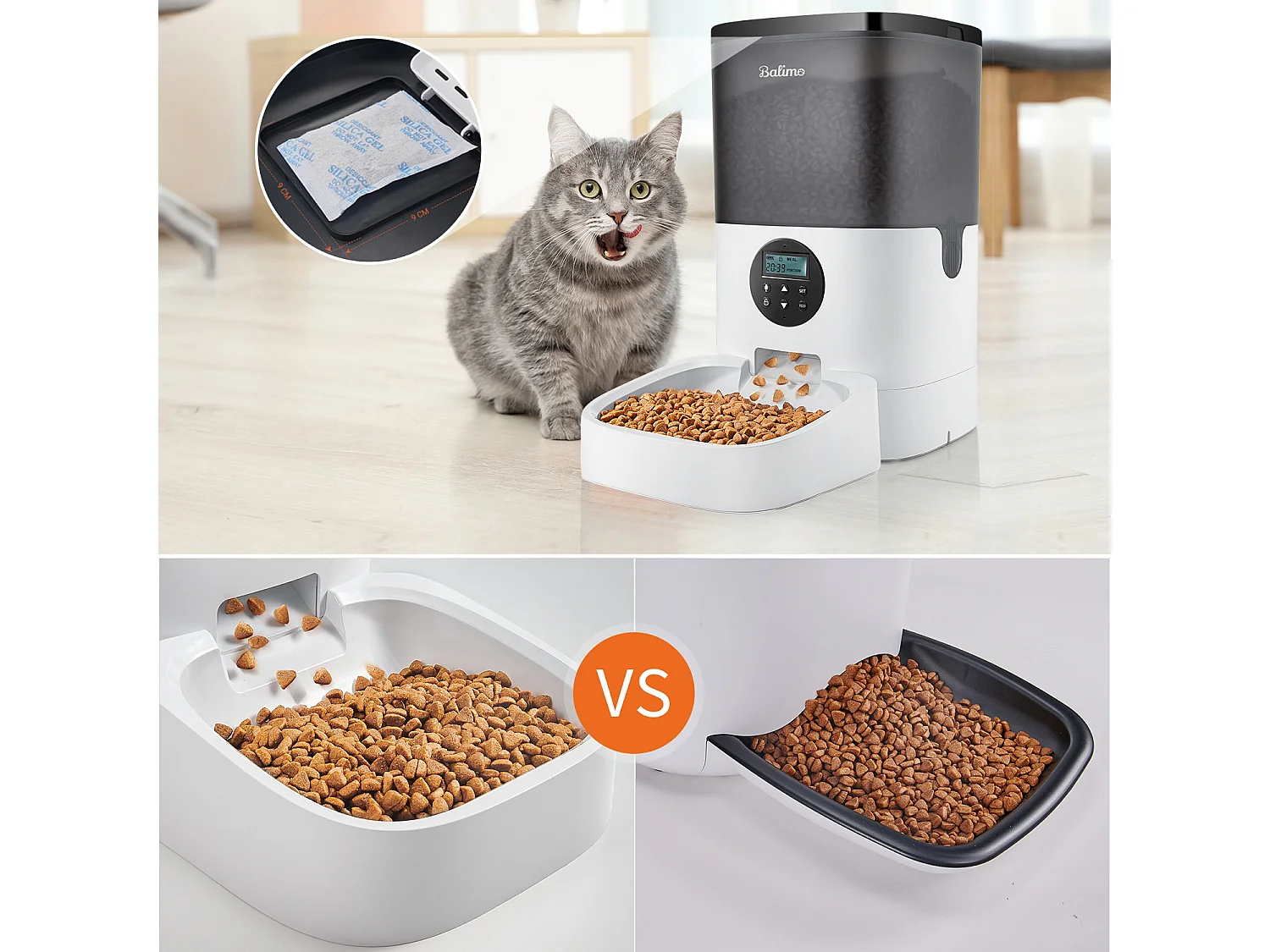 LCD Droogvoerdispenser 4L Balimo Katten/Honden AutomaatProgrammeerbare Voedsel 4 Maaltijden/Dag Recorder 10s Vocal, Zwart Wit