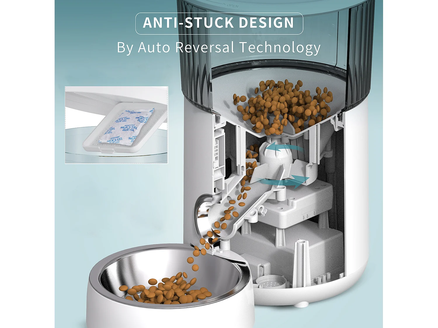 P&k M80 LCD 4L Droogvoer Dispenser voor Katten/Honden, met Roestvrijstalen Kom Registratiefunctie 5 Maaltijden Per Dag , Wit