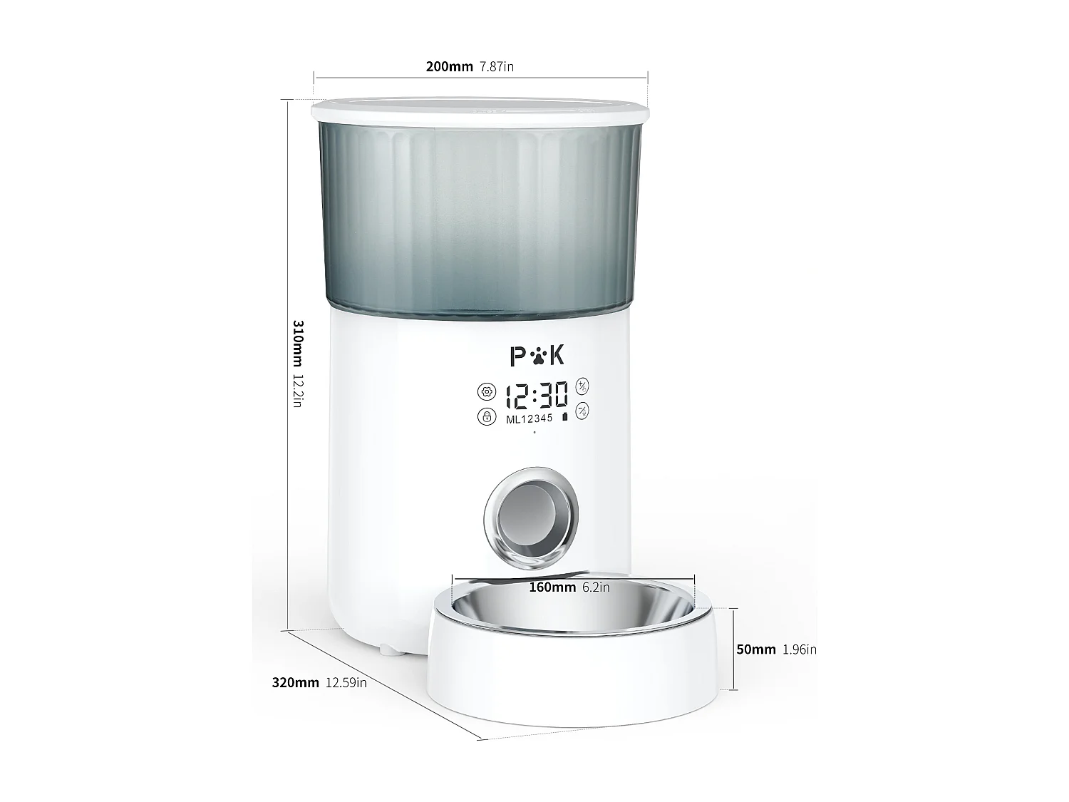 P&k M80 LCD 4L Droogvoer Dispenser voor Katten/Honden, met Roestvrijstalen Kom Registratiefunctie 5 Maaltijden Per Dag , Wit