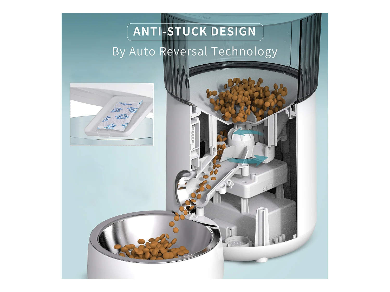 M80 LCD 4L Krokettenspender p&k Katzen/Hunde Automatischer Futterspender mit Edelstahlnapf F10S Sprachprogrammierbar 5 Mahlzeiten/Tag, Weiß