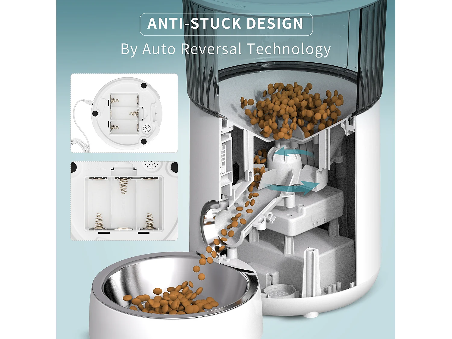 M80 LCD Distribuidor de Croquetas4L p&k Gatos/ Perros Dispensador Automático de Alimentos con Bol Inox F10S Vocal Programable 5Repas/Día,Blanco