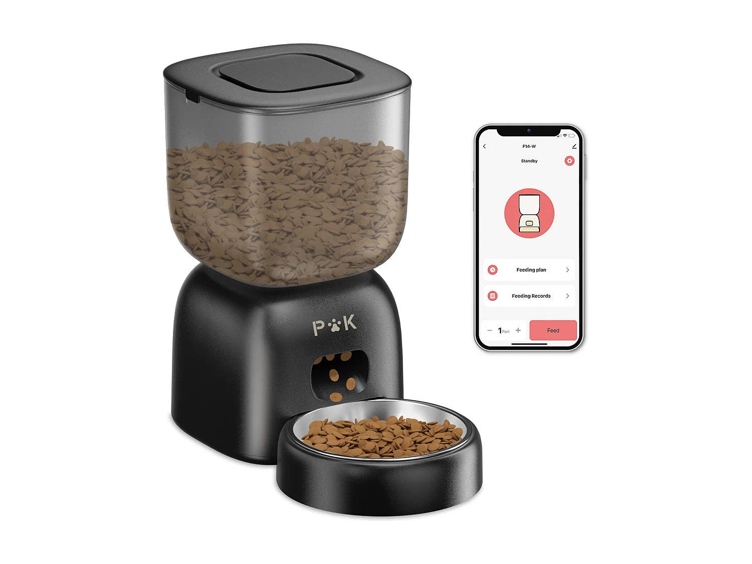 PUPPYKITTY Dispenser automatico di cibo per gatti WiFi da 3 litri, distributore di cibo WiFi per cani e gatti, 1-10 pasti al giorno, Nero