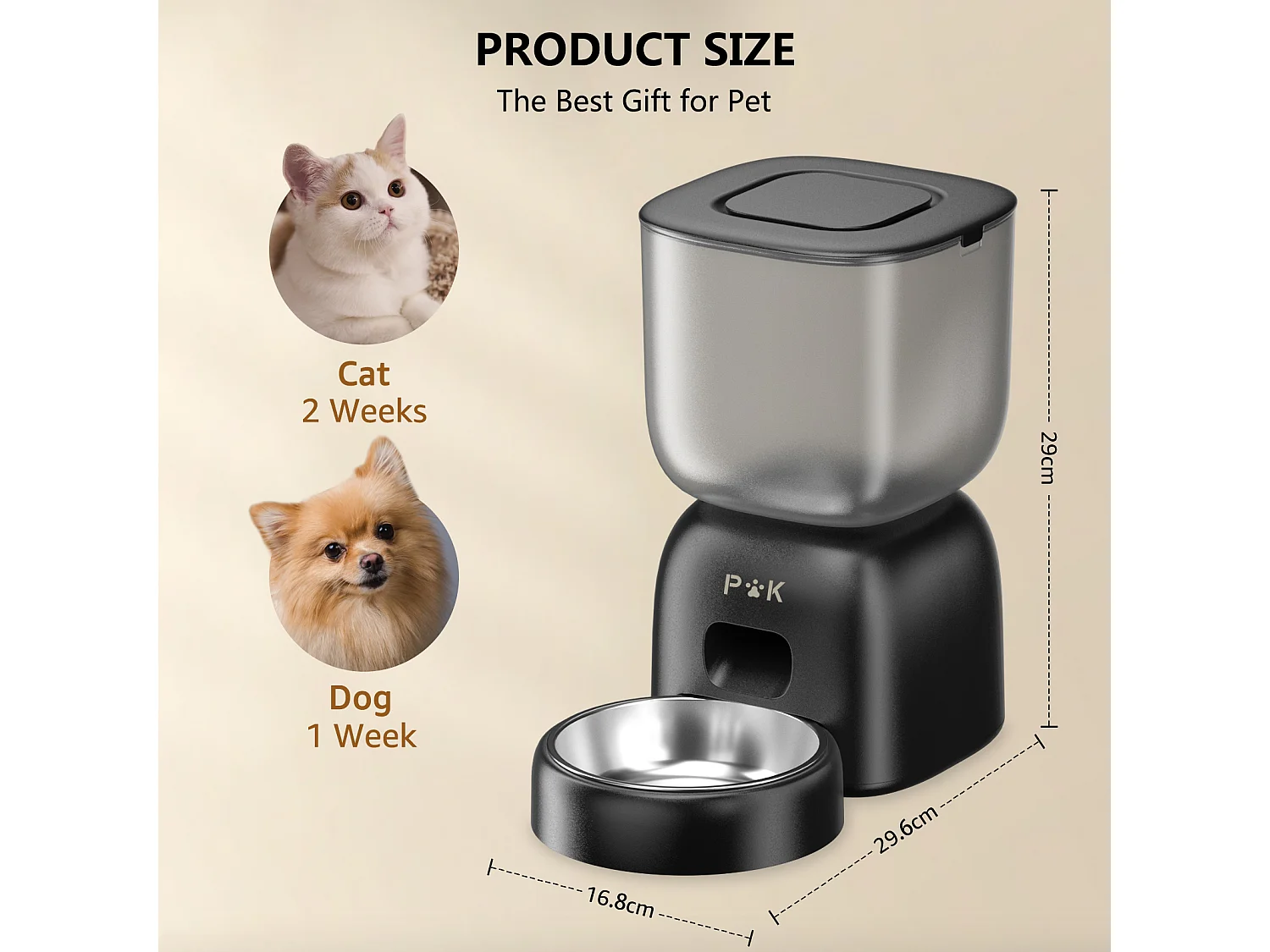 PUPPYKITTY Dispenser automatico di cibo per gatti WiFi da 3 litri, distributore di cibo WiFi per cani e gatti, 1-10 pasti al giorno, Nero