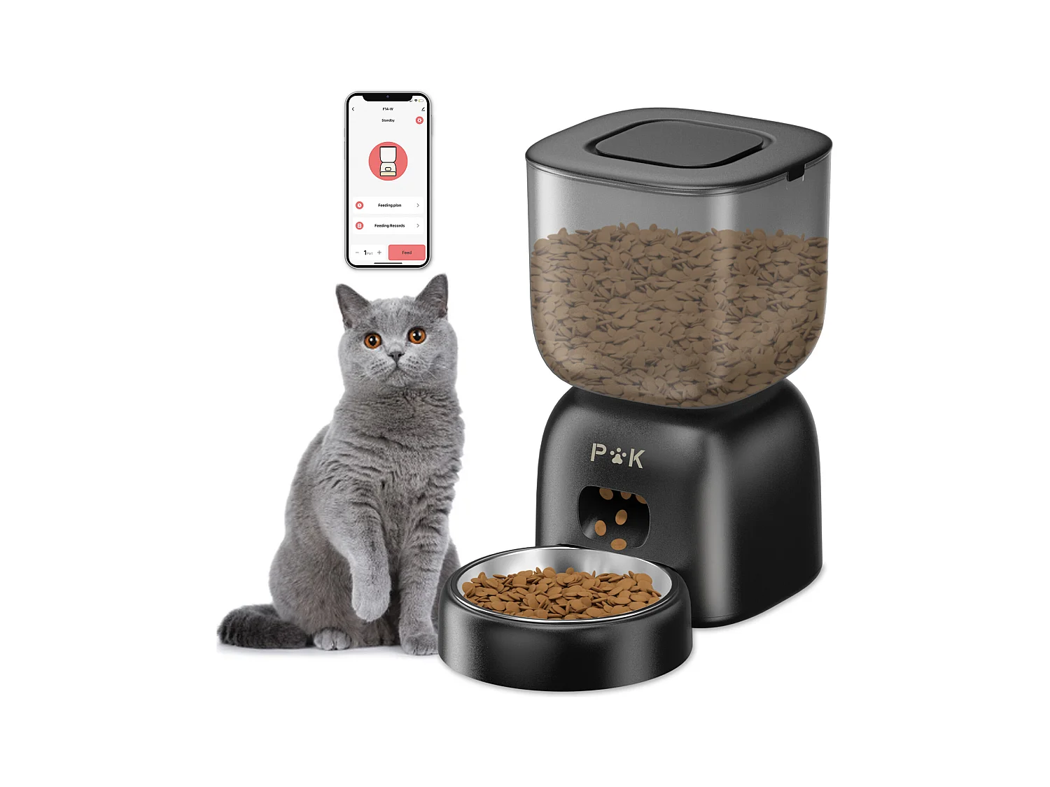PUPPYKITTY Dispensador Automático de Comida para Gatos WiFi 3L, Dispensador de Comida WiFi para Perros y Gatos, 1-10 Comidas al Día, Negro