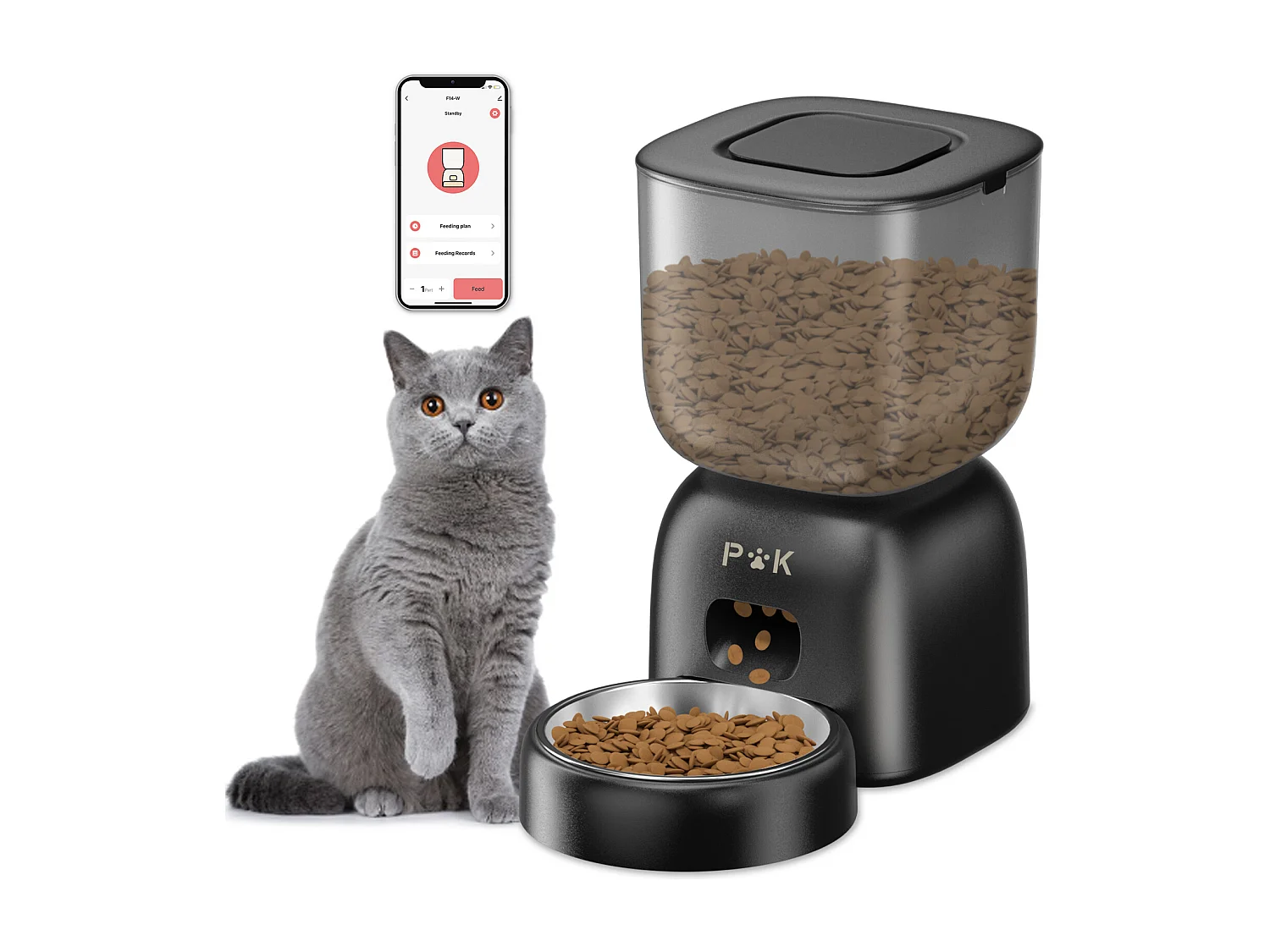 PUPPYKITTY Dispensador Automático de Comida para Gatos WiFi 3L, Dispensador de Comida WiFi para Perros y Gatos, 1-10 Comidas al Día, Negro