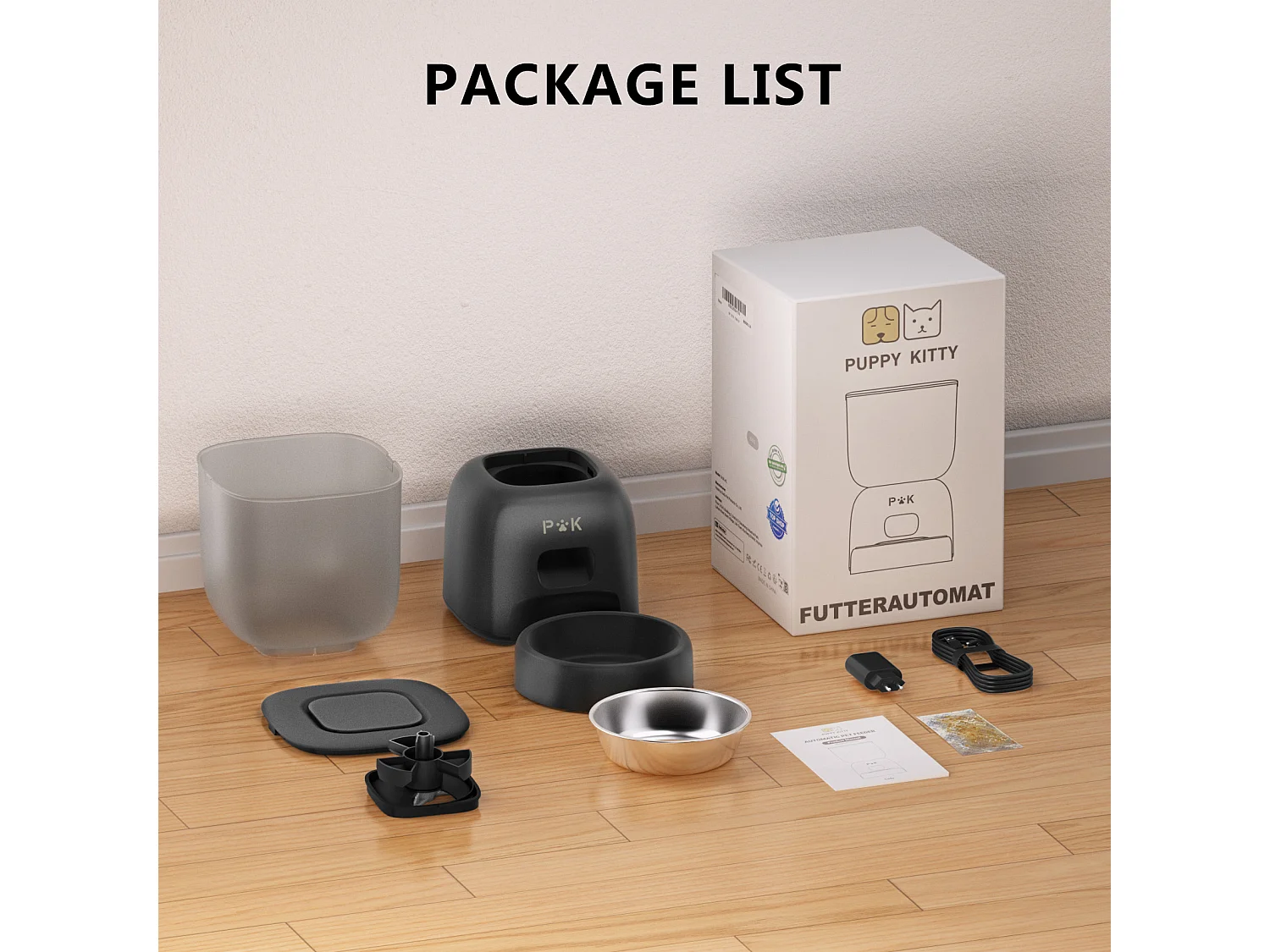 PUPPYKITTY Dispensador Automático de Comida para Gatos WiFi 3L, Dispensador de Comida WiFi para Perros y Gatos, 1-10 Comidas al Día, Negro