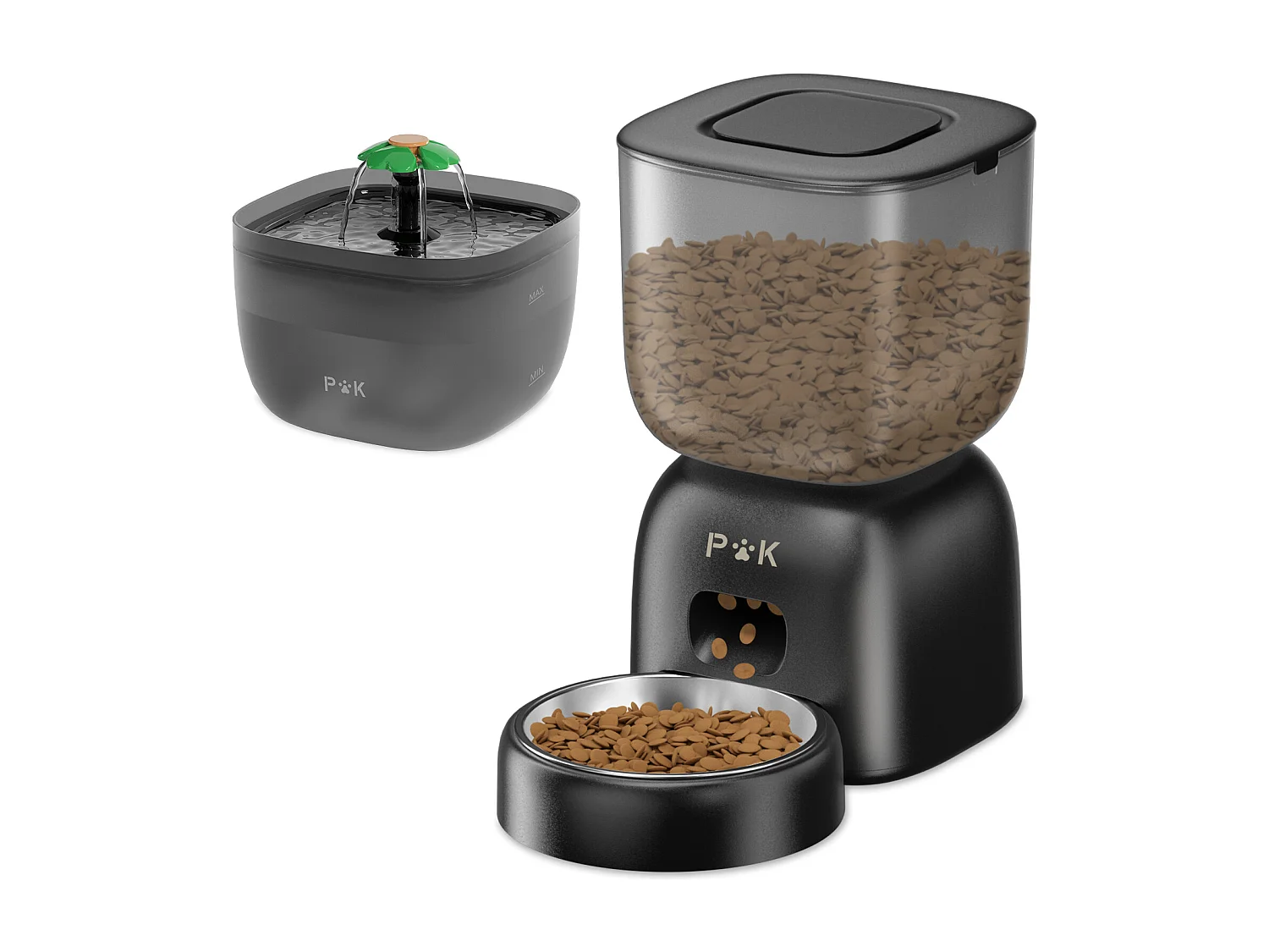 Automatischer Katzenfutterspender + Wasserspender, 3 l, schwarzer automatischer Katzenfutterspender, kann 4 Mahlzeiten pro Tag füttern