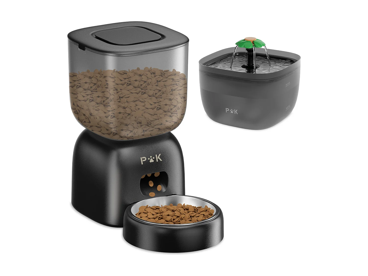 Dispensador automático de comida para gatos de 3 litros + dispensador de agua, comedero automático para gatos negro, puede alimentar 4 comidas al día
