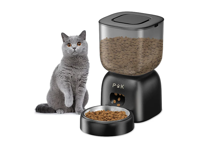 Automatischer Katzenfutterspender, 3 l, Schwarz, automatischer Katzenfutterspender, kann 4 Mahlzeiten pro Tag füttern