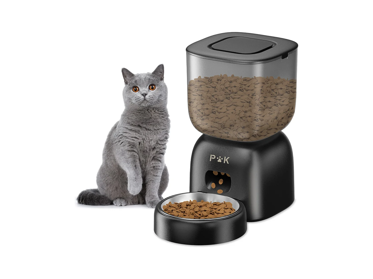 3L Distributeur Croquettes Chat Automatique Noir Mangeoire Automatique pour Chat, Peut Nourrir 4 Repas par Jour