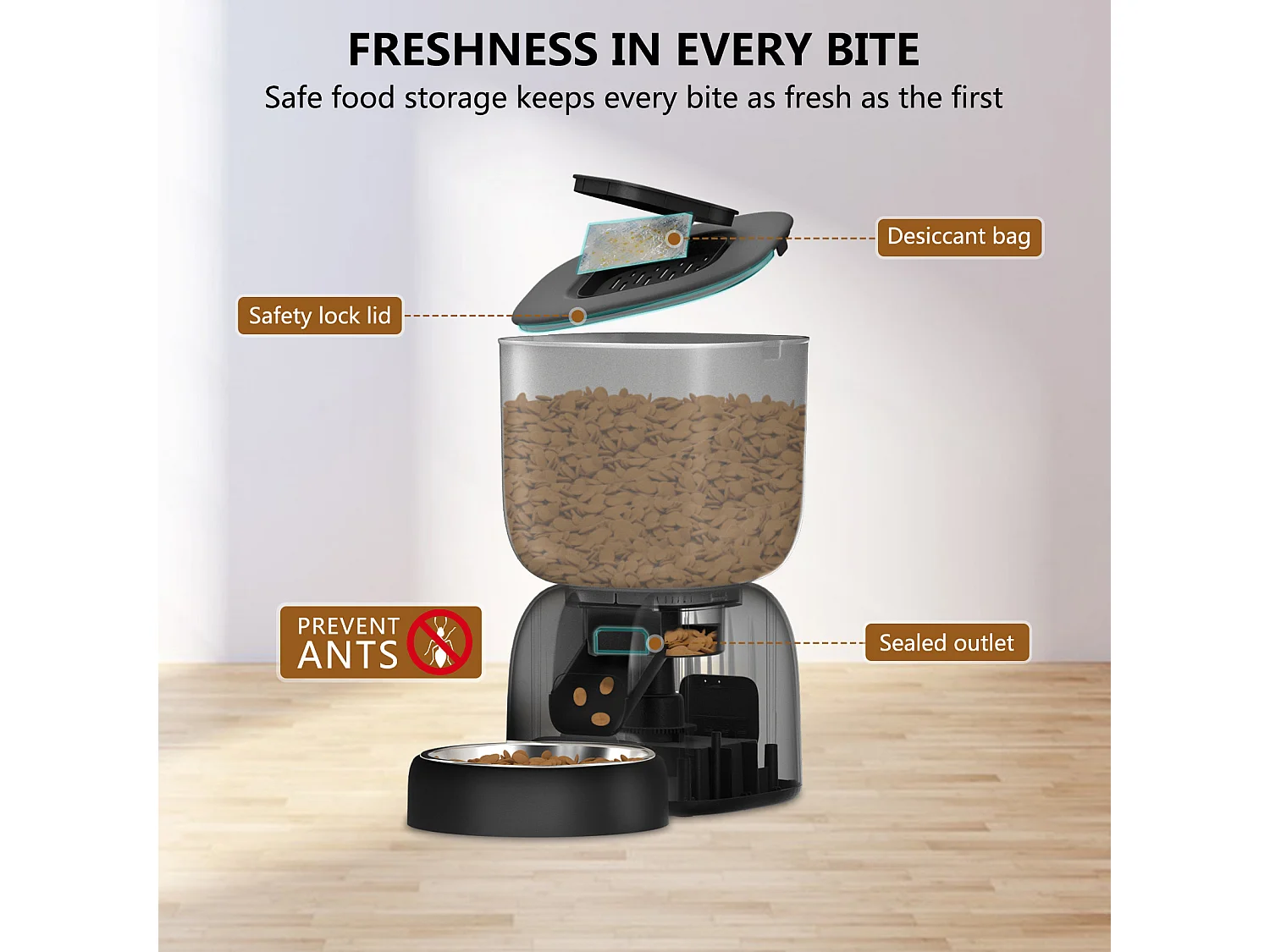 3L Distributeur Croquettes Chat Automatique Noir Mangeoire Automatique pour Chat, Peut Nourrir 4 Repas par Jour