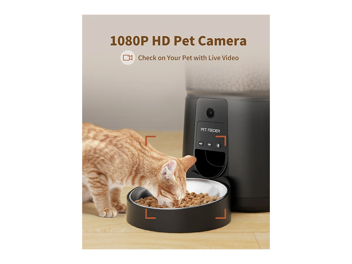 Automatischer Katzenfutterspender, 4 l automatischer Katzenfutterspender mit 1080P 2,4G WiFi-Kamera, Sprachaufzeichnung (schwarz)