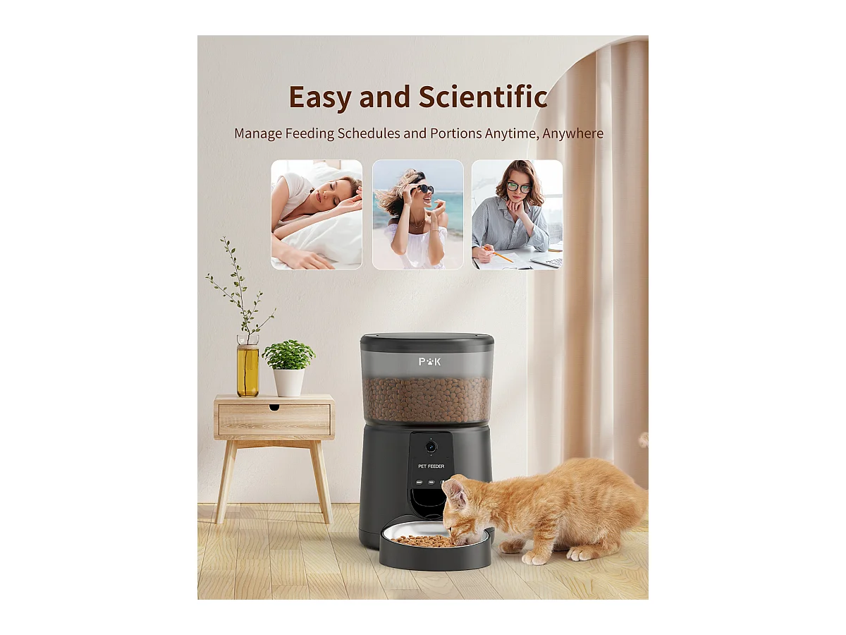 Automatischer Katzenfutterspender, 4 l automatischer Katzenfutterspender mit 1080P 2,4G WiFi-Kamera, Sprachaufzeichnung (schwarz)