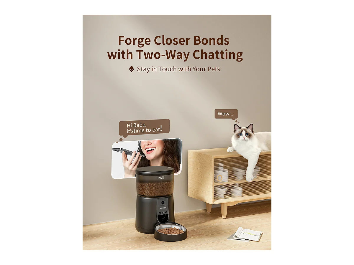 Automatischer Katzenfutterspender, 4 l automatischer Katzenfutterspender mit 1080P 2,4G WiFi-Kamera, Sprachaufzeichnung (schwarz)