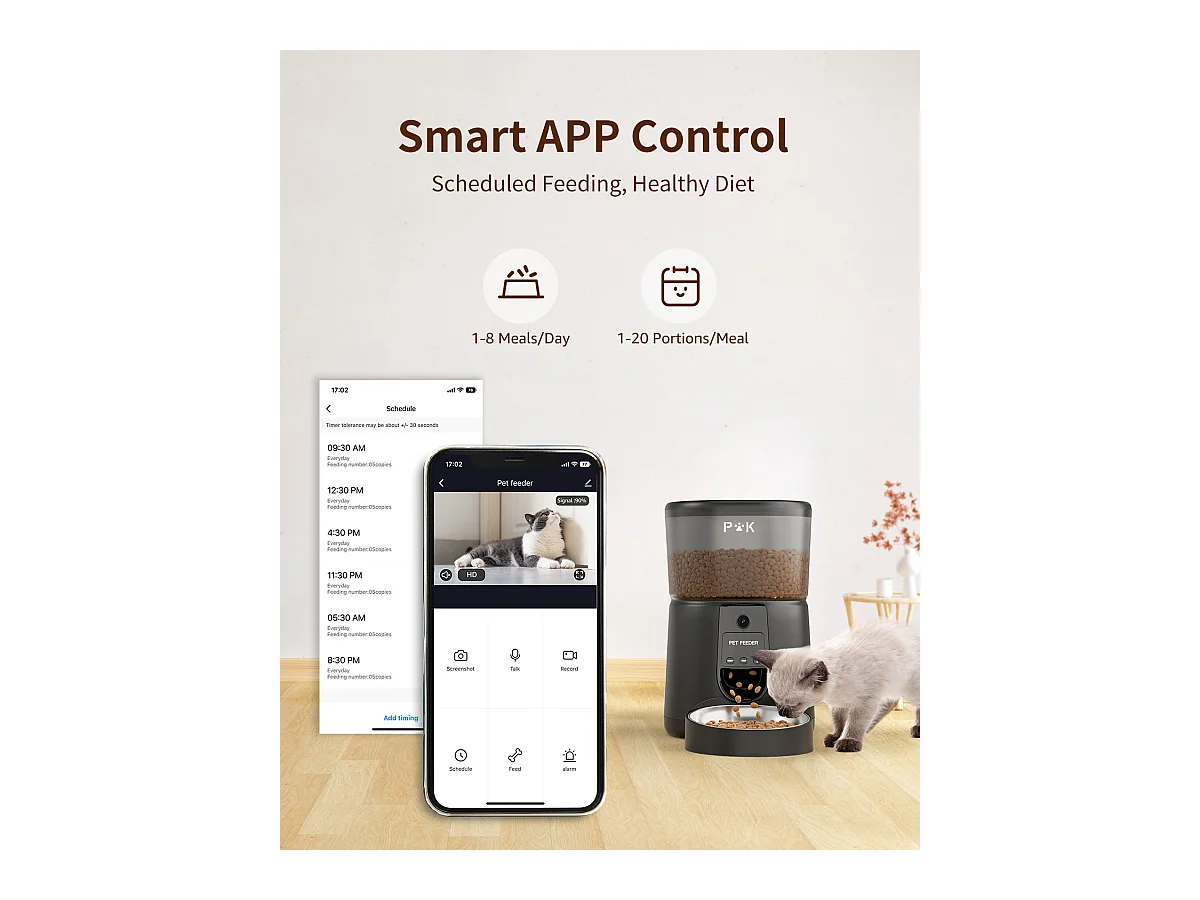 Automatischer Katzenfutterspender, 4 l automatischer Katzenfutterspender mit 1080P 2,4G WiFi-Kamera, Sprachaufzeichnung (schwarz)