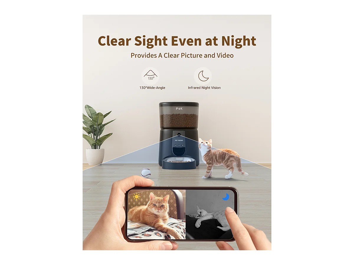 Automatischer Katzenfutterspender, 4 l automatischer Katzenfutterspender mit 1080P 2,4G WiFi-Kamera, Sprachaufzeichnung (schwarz)