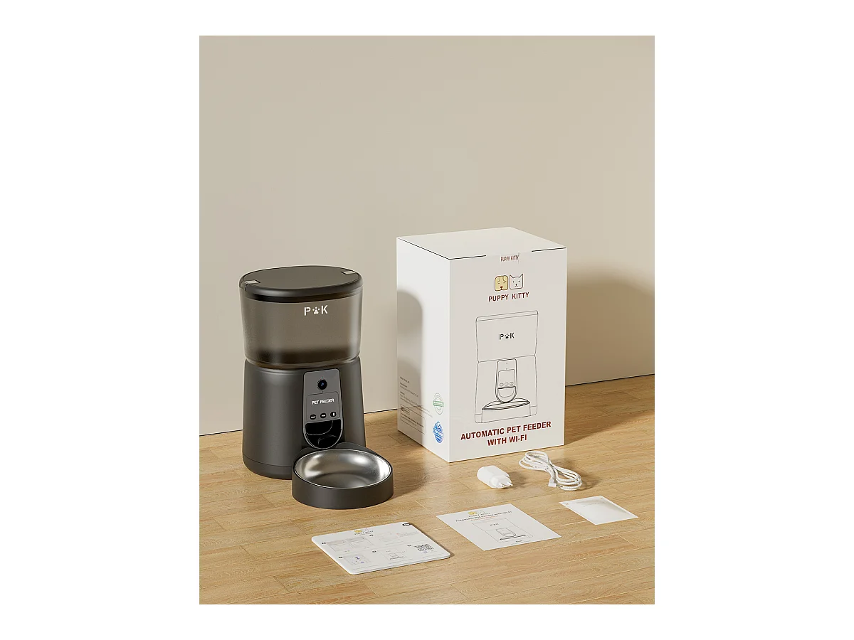 Automatischer Katzenfutterspender, 4 l automatischer Katzenfutterspender mit 1080P 2,4G WiFi-Kamera, Sprachaufzeichnung (schwarz)