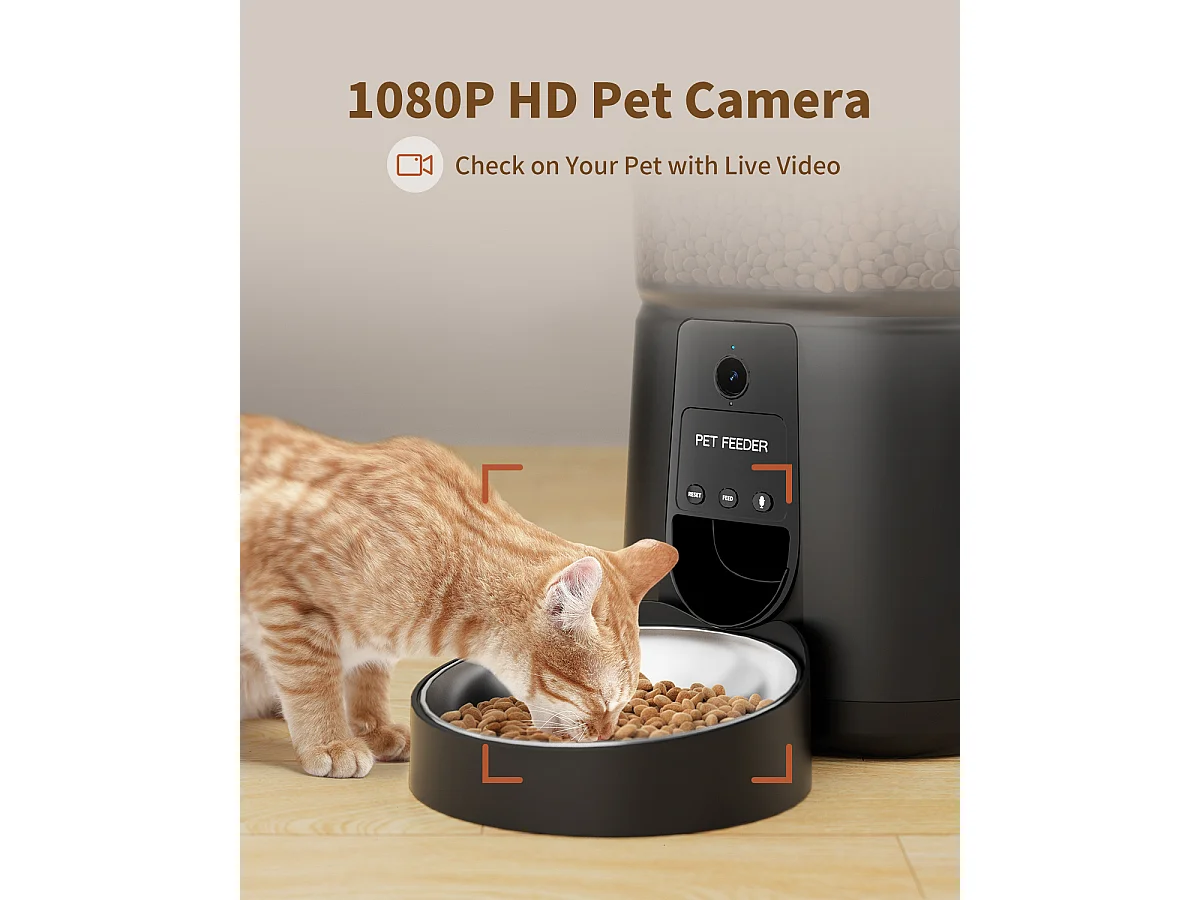 Distributeur Croquettes Chat Automatique, 4L Mangeoire Automatique pour Chat avec Caméra 1080P 2,4 G WiFi Enregistrement Vocal (Noir)