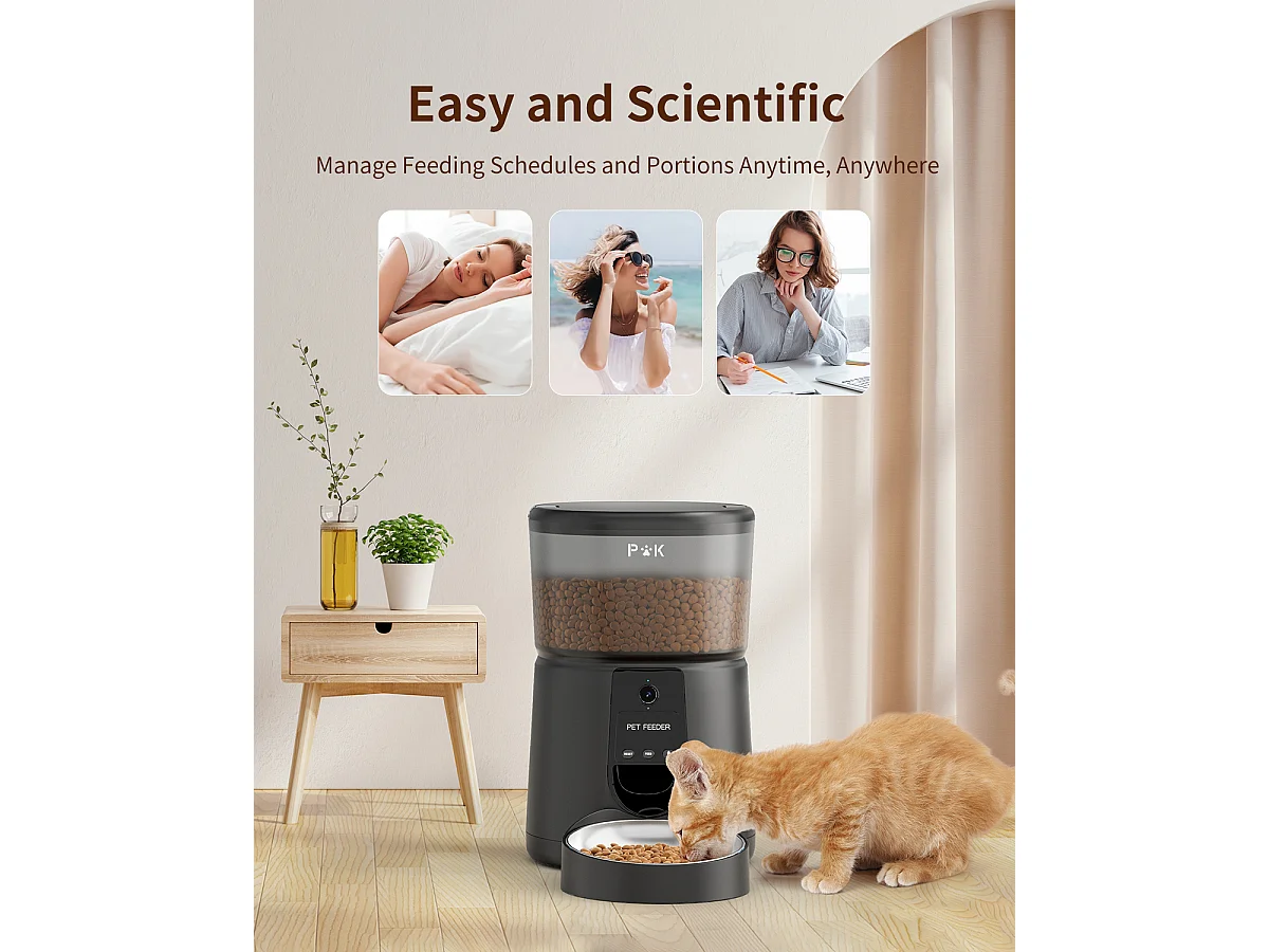 Distributeur Croquettes Chat Automatique, 4L Mangeoire Automatique pour Chat avec Caméra 1080P 2,4 G WiFi Enregistrement Vocal (Noir)