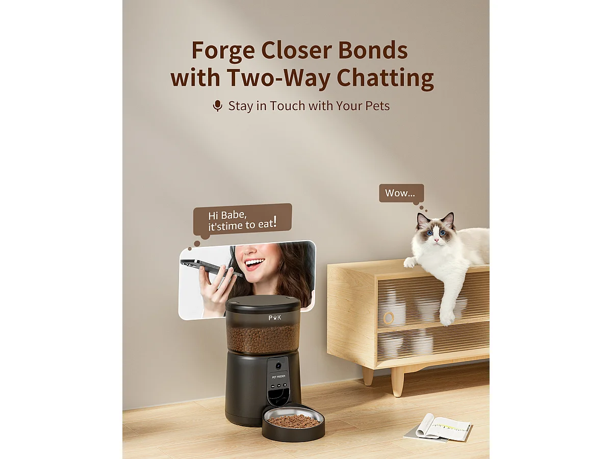Distributeur Croquettes Chat Automatique, 4L Mangeoire Automatique pour Chat avec Caméra 1080P 2,4 G WiFi Enregistrement Vocal (Noir)