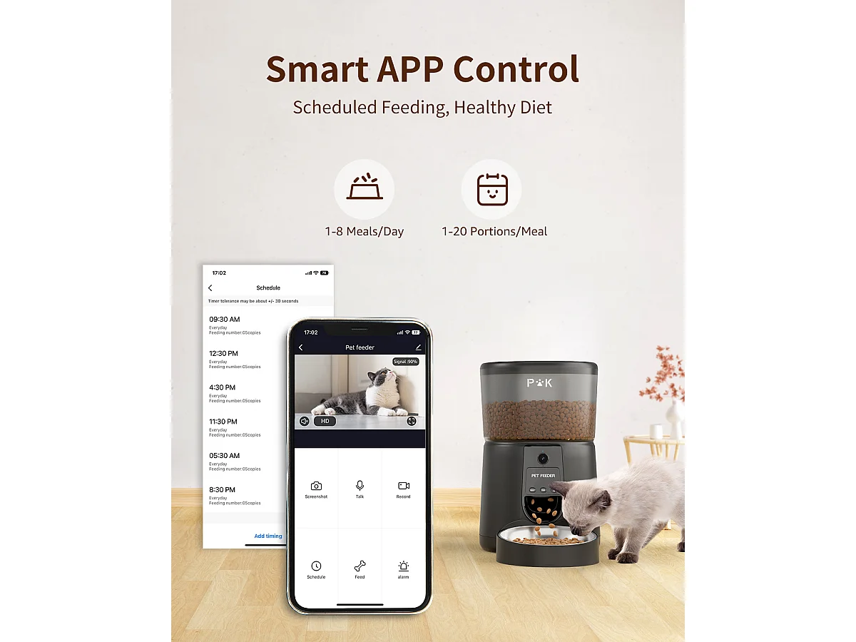 Distributeur Croquettes Chat Automatique, 4L Mangeoire Automatique pour Chat avec Caméra 1080P 2,4 G WiFi Enregistrement Vocal (Noir)