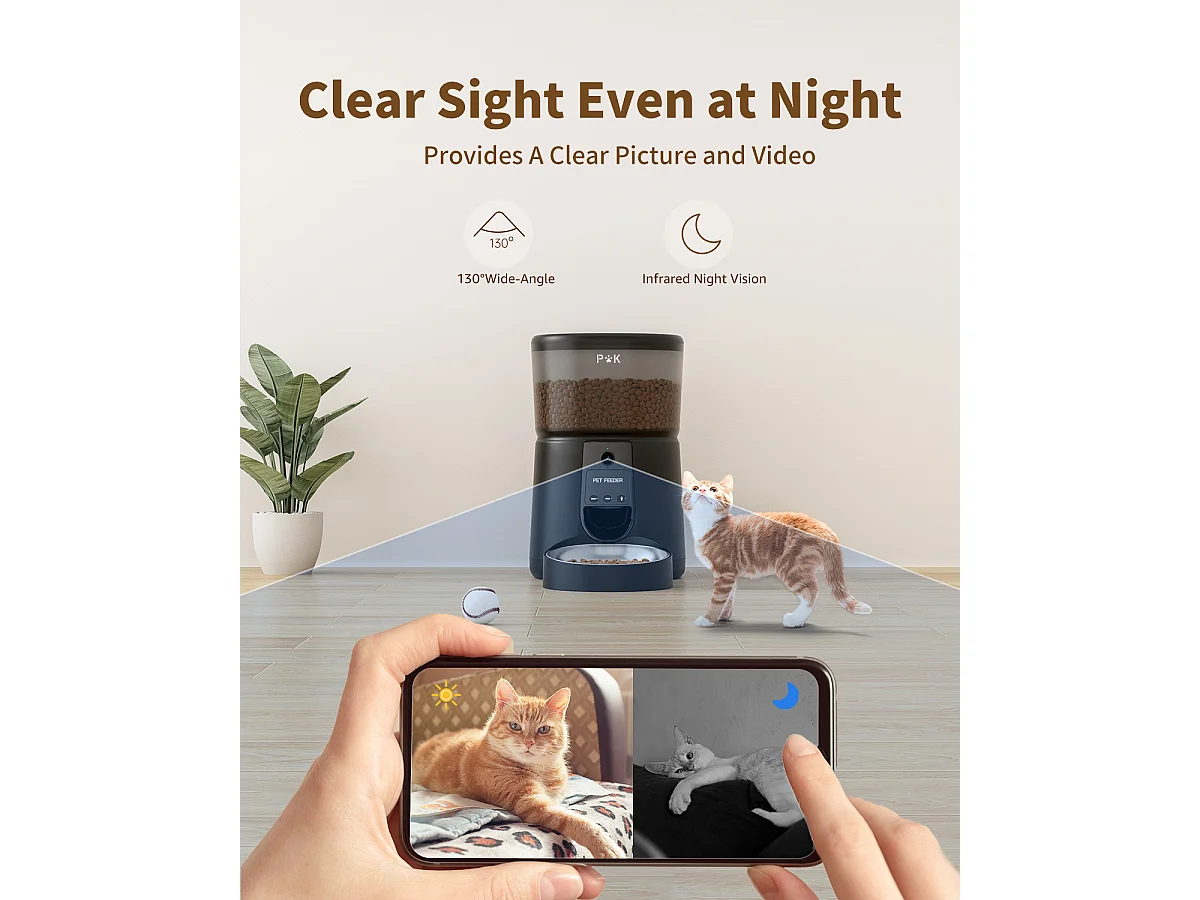 Distributeur Croquettes Chat Automatique, 4L Mangeoire Automatique pour Chat avec Caméra 1080P 2,4 G WiFi Enregistrement Vocal (Noir)