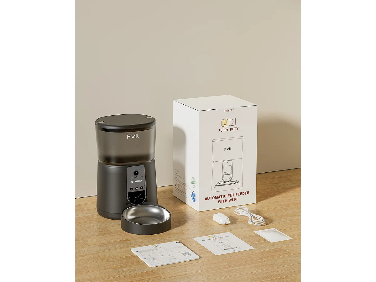 Distributeur Croquettes Chat Automatique, 4L Mangeoire Automatique pour Chat avec Caméra 1080P 2,4 G WiFi Enregistrement Vocal (Noir)