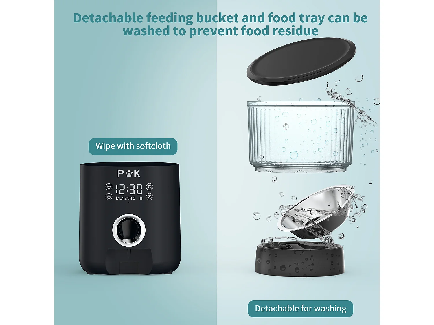 LCD Distributeur Croquettes 4L Chats/Chiens Distributeur Automatique de Nourriture avec Bol  Inox Fonction d'enregistrement 5 Repas par Jour,Noir