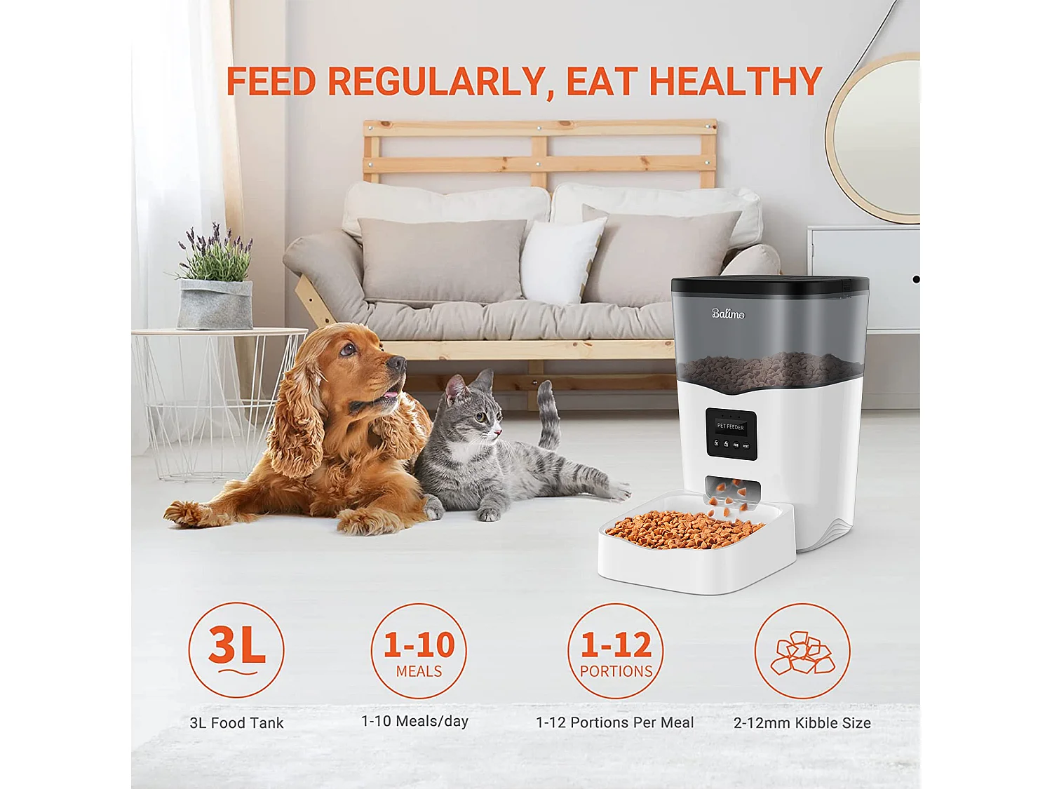 Balimo WIFI 3L Krokettenspender, Schwarz, für Katzen/Hunde, Handy-Fernbedienung, Strom-/Batterieadapter, Aufnahmefunktion