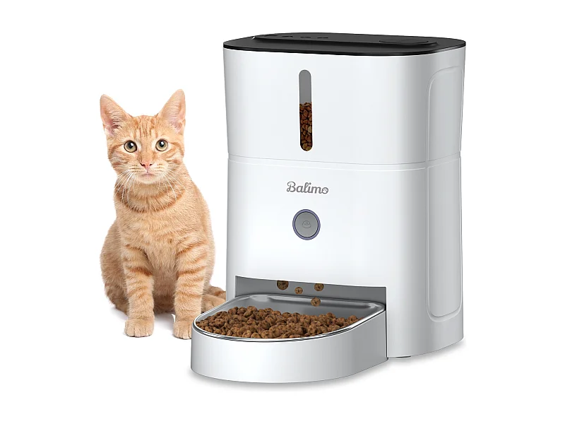 3L Distributeur de Croquettes pour Chat et Chien Blanc Distributeur Automatique de Nourriture avec Bol en Acier Inoxydable 6 Repas par Jour