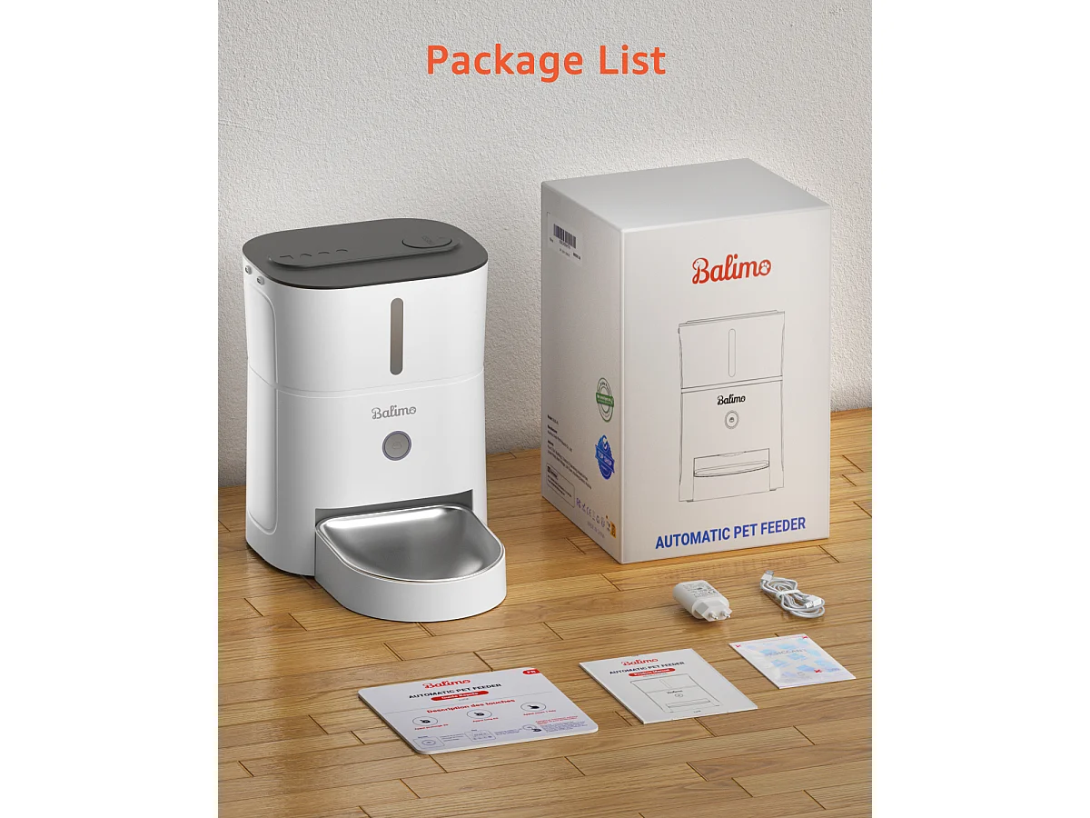 Dispensador de Comida Seca 3L para Perros y Gatos Dispensador Automático de Comida Blanco con Bol de Acero Inoxidable 6 Comidas al Día