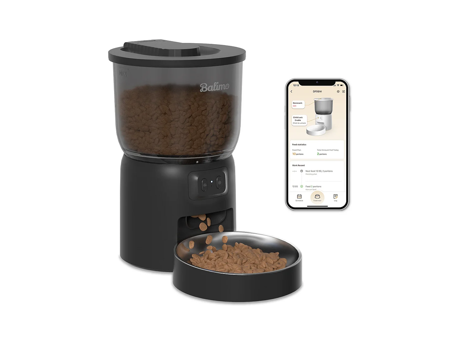 Balimo 3L Automatischer Katzenfutterspender, 2,4G WiFi, 1-10 Mahlzeiten pro Tag, Schwarz