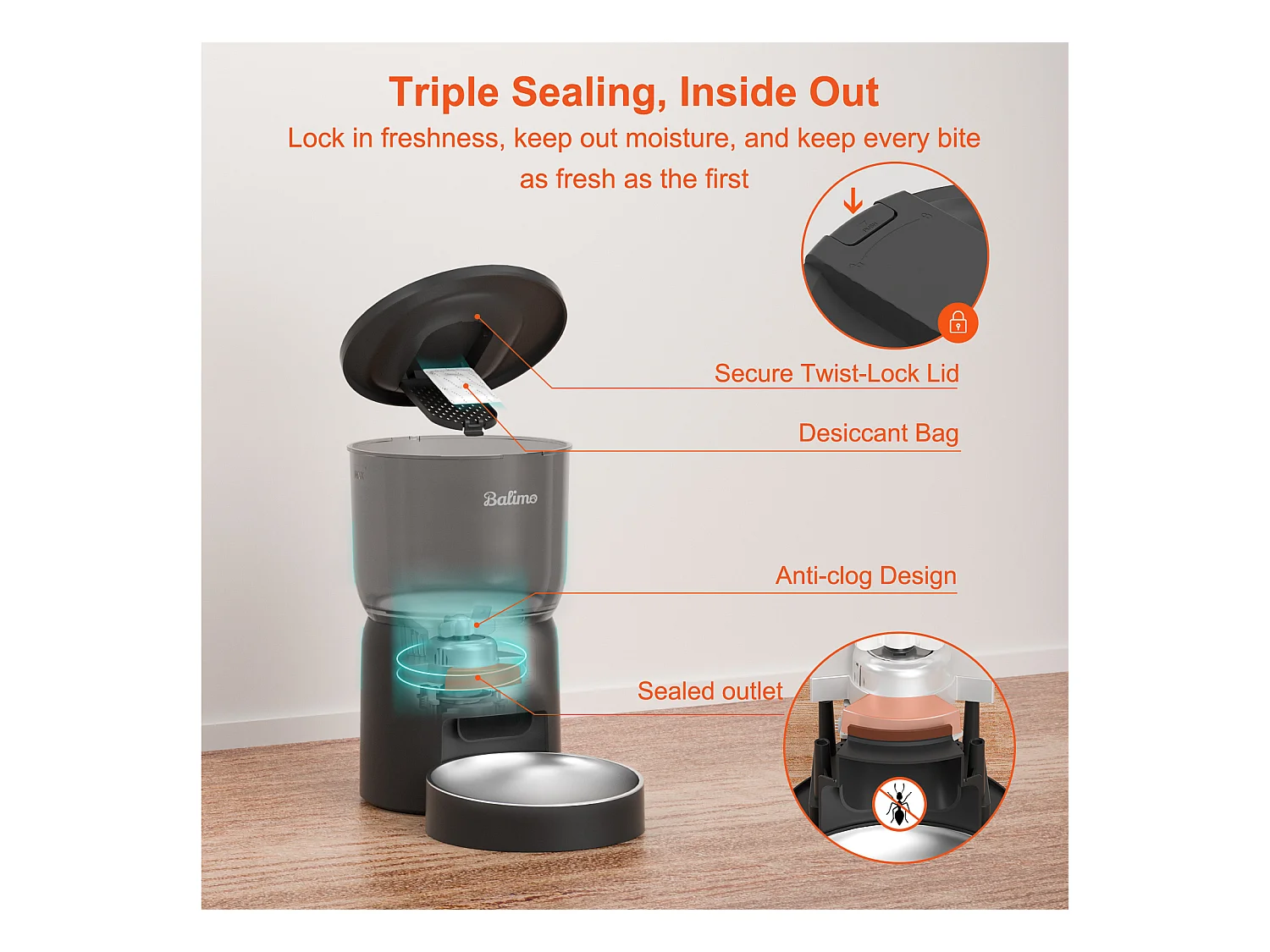 Balimo 3L Automatischer Katzenfutterspender, 2,4G WiFi, 1-10 Mahlzeiten pro Tag, Schwarz