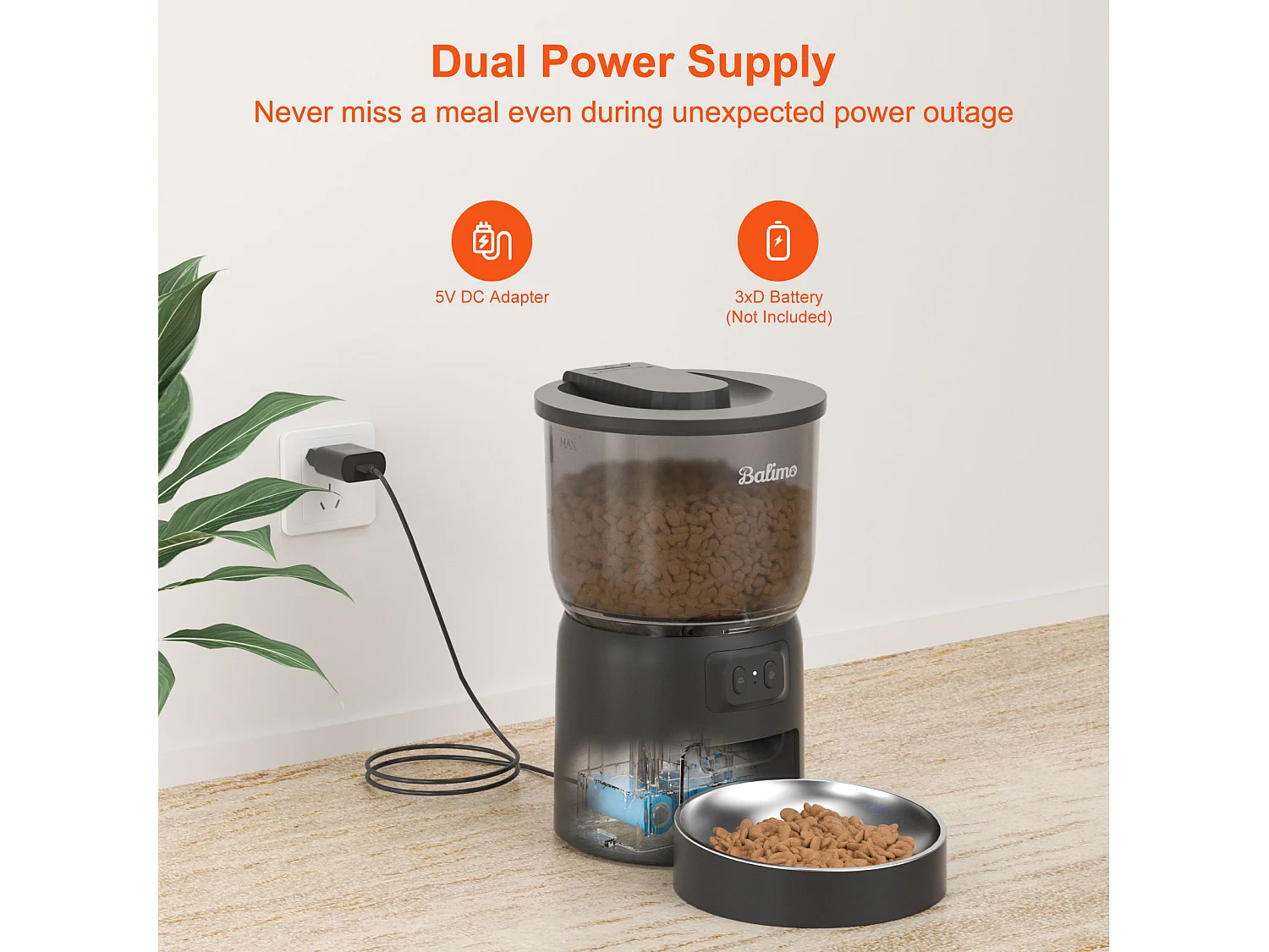 Balimo 3L Automatischer Katzenfutterspender, 2,4G WiFi, 1-10 Mahlzeiten pro Tag, Schwarz